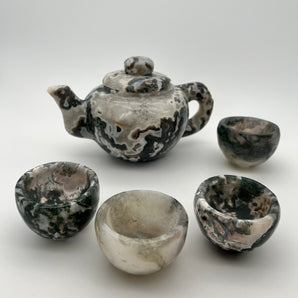 Moosachat Teeset (Unikat) – Naturverbundenheit, Achtsamkeit & Erdung in Kristallform