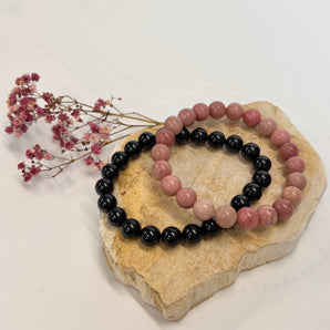 Armbandset Obsidian & Pink Opal – Balance aus Schutz & Liebe