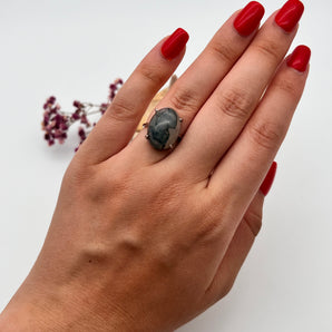 Moosachat Ring (925 Silber, verstellbar) – Erdung, Neubeginn & Herzverbindung