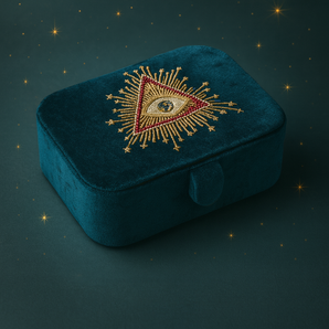 Schmuck- & Tarotkästchen „Allsehendes Auge“ – Samt in Petrol