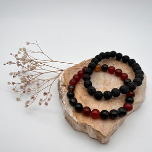 Feuer & Erde – Armband-Set aus Lavastein, Karneol & Onyx