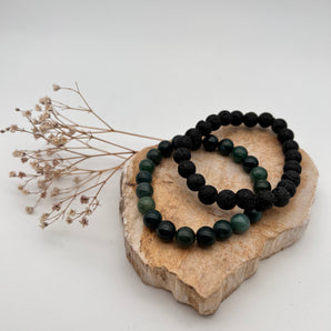Naturverbundenheit & Erdung – Armband-Set aus Moosachat & Lavastein