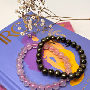 Armband-Set Rosenquarz & Pyrit – Herz & Stärke im Einklang