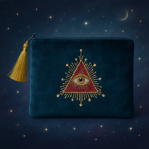 Samt-Täschchen „Allsehendes Auge“ – Petrol